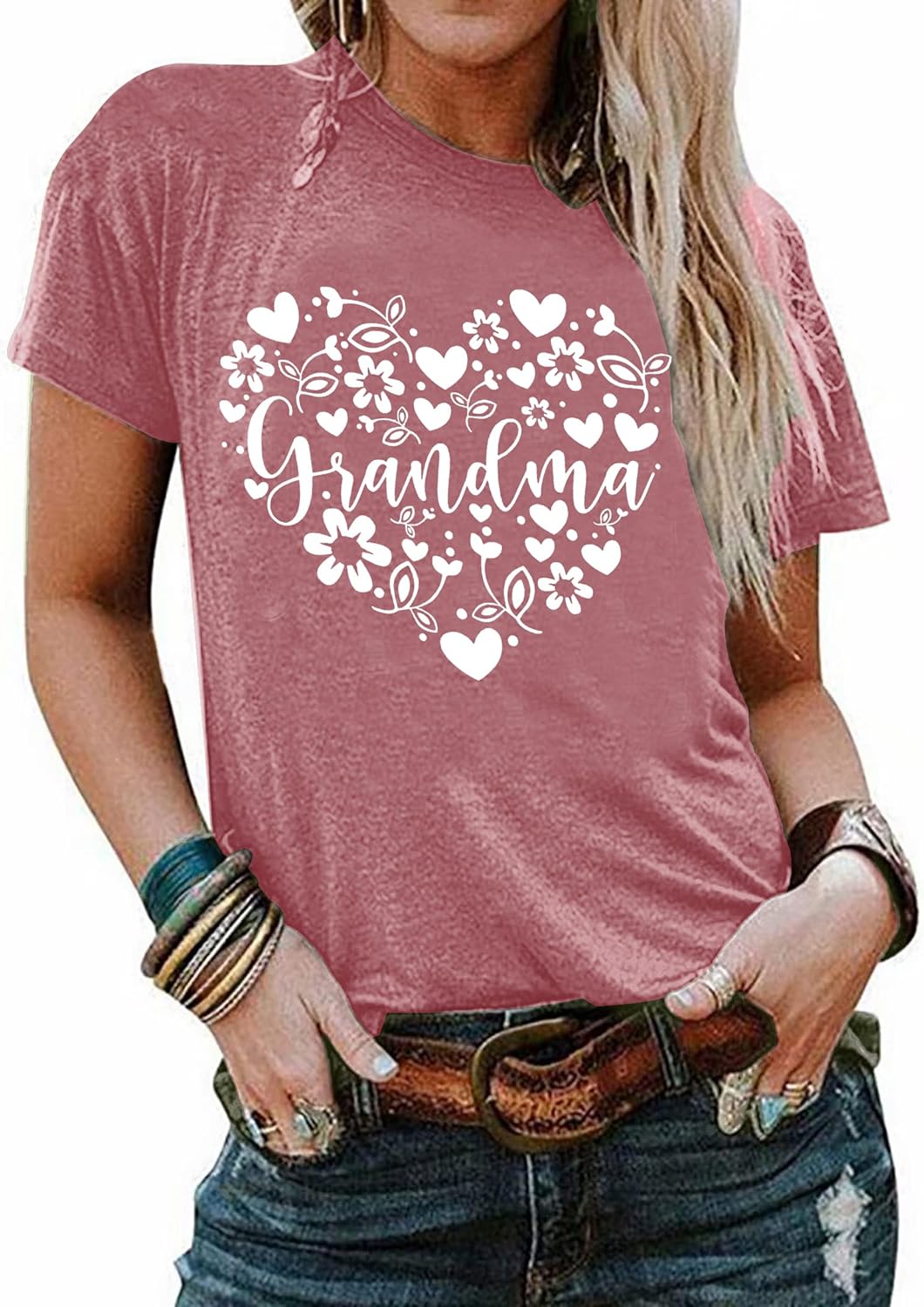 Grandma Shirt for Women Grandmother Heart Printed Tshirt Floral Mama Casual Tee - Image 3