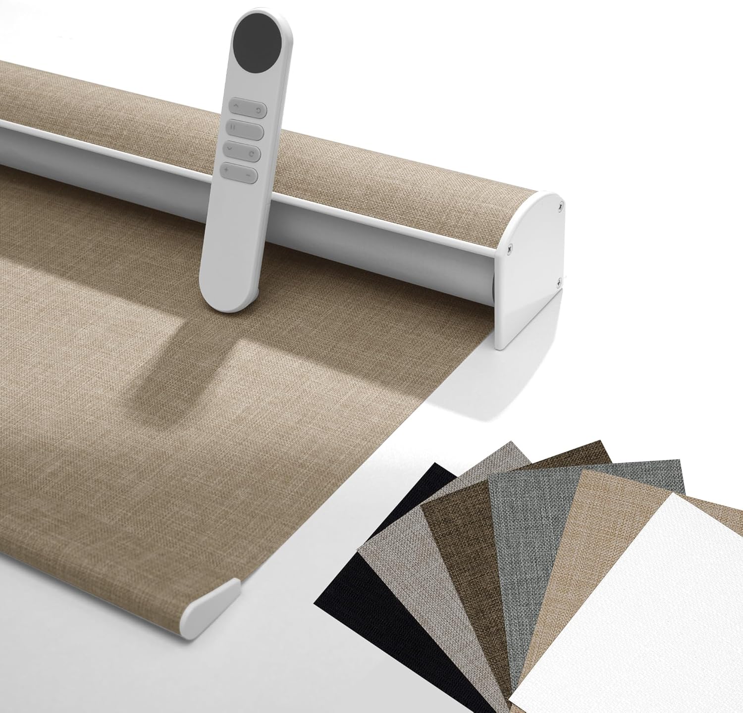 Boolegon Motorized Roller Blinds - 100% Blackout Smart Electric Shades with Remote, Compatible with Alexa/Google Home/HomeKit via Hub, Easy Install for Home Office, White, Custom Size.
