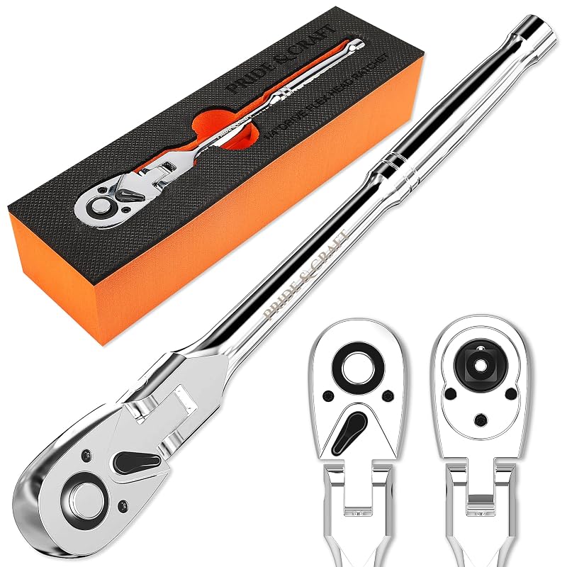 Chave catraca com cabeça flexível de 180°, acionamento de 6,35 mm (1/4 pol.), 72 dentes e liberação rápida PRIDE&CRAFT PC0402201