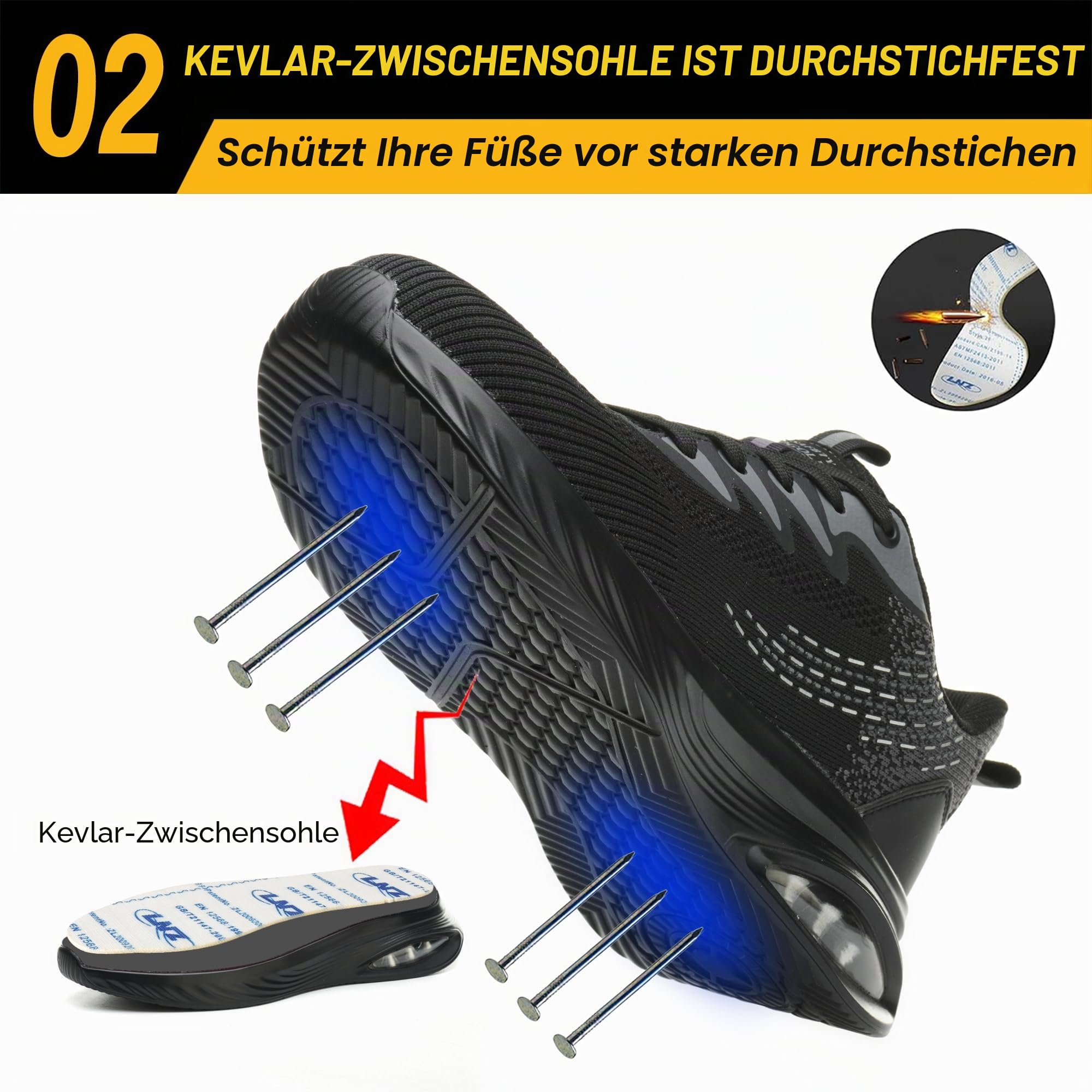 tqgold Sicherheitsschuhe Herren Damen Arbeitsschuhe Leicht Sportlich Stahlkappenschuhe rutschfest Schutzschuhe mit Stahlkappe Atmungsaktive Arbeitsturnschuhe Gr.35-46 EU