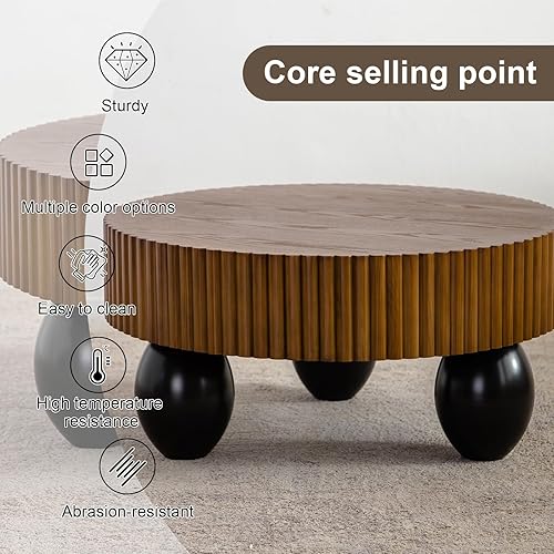 Miniatura 4 de Mesa de centro redonda de tambor, mesas de té únicas modernas acanaladas, Mesa de Centro para Sala para sala de estar, espacio pequeño, apartamento,