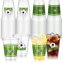 KesaPlan 50Pcs Soccer Plastic Party Cup, 12oz Clear Disposable Drinking Cup