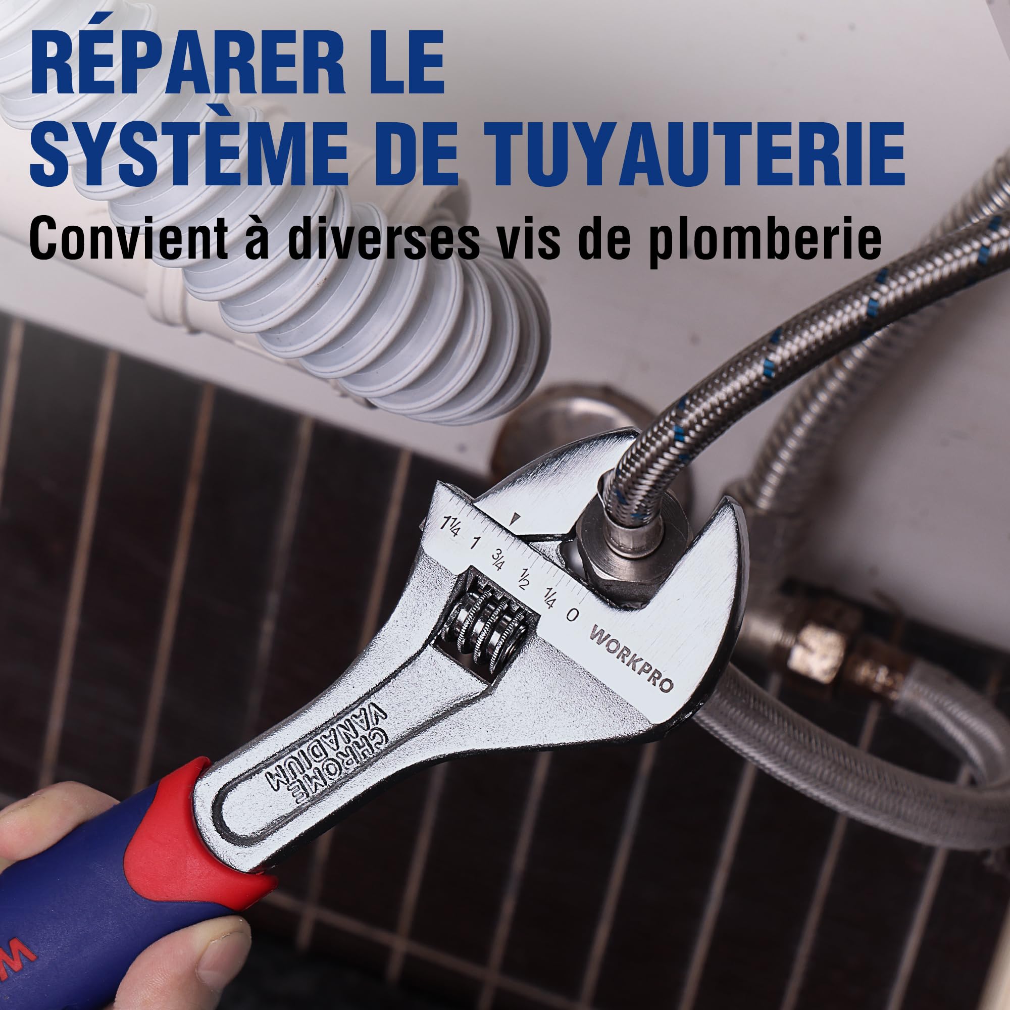 WOKRPRO Jeu de Clés à Molette en Cr-V 150, 200, 250 mm avec Grande Ouverture 19, 24, 28mm 3 Pièces