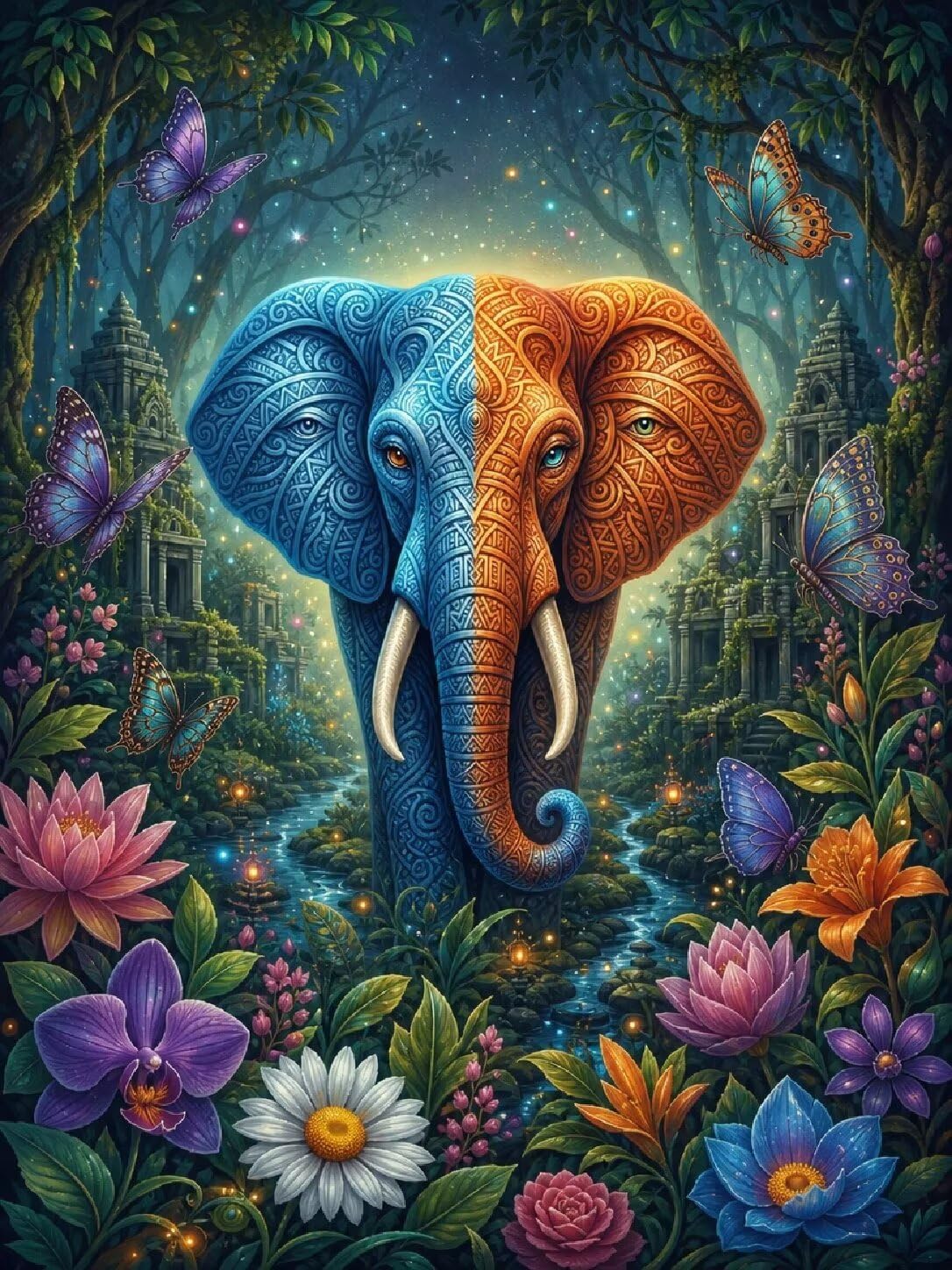 Diamond Painting Elefante, Manualidad Creativa y Relajante 70x90cm C8-127