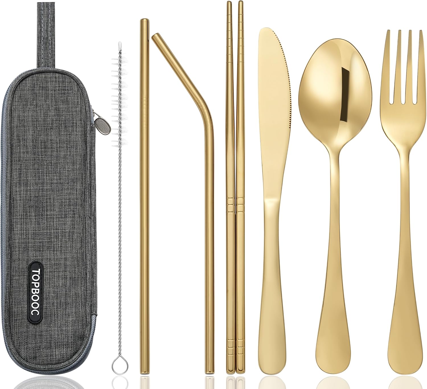 Portable Stainless Steel Flatware Set, Travel Camping Cutlery Set, Portable Utensil Travel Silverware Dinnerware Set with a Waterproof Case (Light Purple)