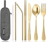 Portable Stainless Steel Flatware Set, Travel Camping Cutlery Set, Portable Utensil Travel Silverware Dinnerware Set with a Waterproof Case (Rainbow)