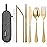 Portable Stainless Steel Flatware Set, Travel Camping Cutlery Set, Portable Utensil Travel Silverware Dinnerware Set with a Waterproof Case (Gold)