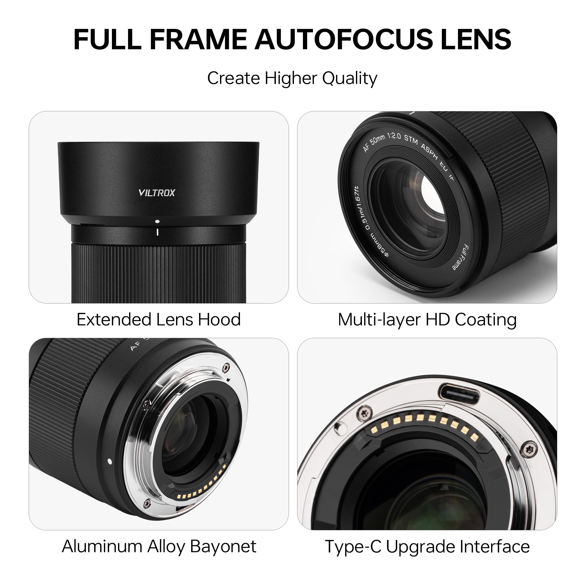 VILTROX AF 50mm F2.0 Air E Lens for Sony E Mount, F/2.0 Large Aperture