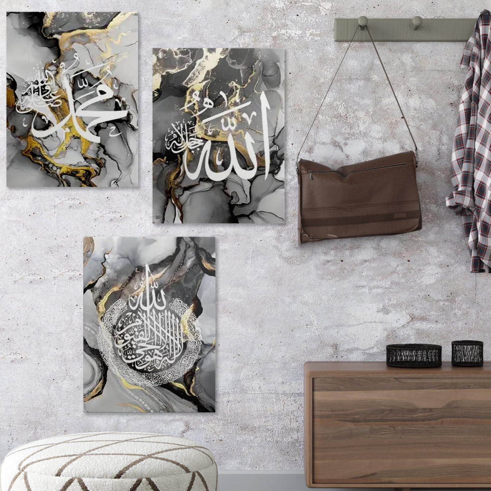 prinfantasy Canvas Painting Grey Marble Background - Allah Islamic Quotes Poster Canvas Wall Art Pictures Decoration 3PCS 30x40cm 0706 - Image 4