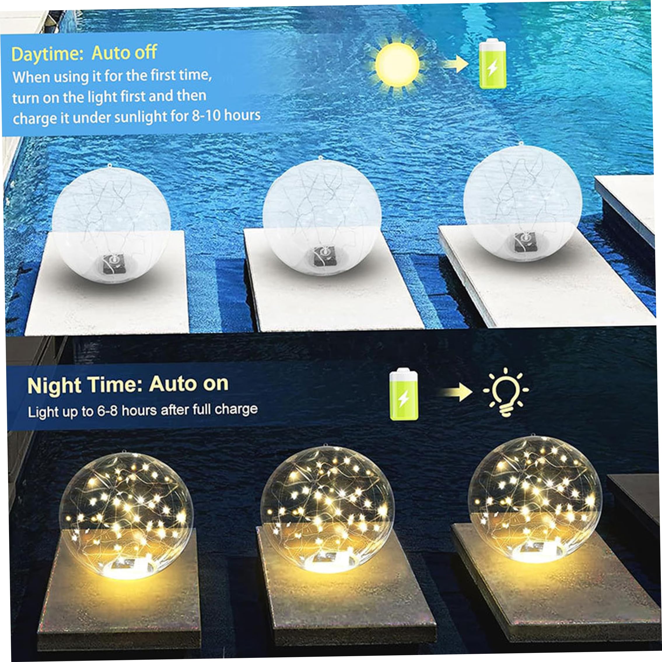Palline luminose a LED gonfiabili, confezione da 2 luci solari galleggianti per piscina, 14 impermeabili per piscine fuori terra, decorazioni per giardini e feste