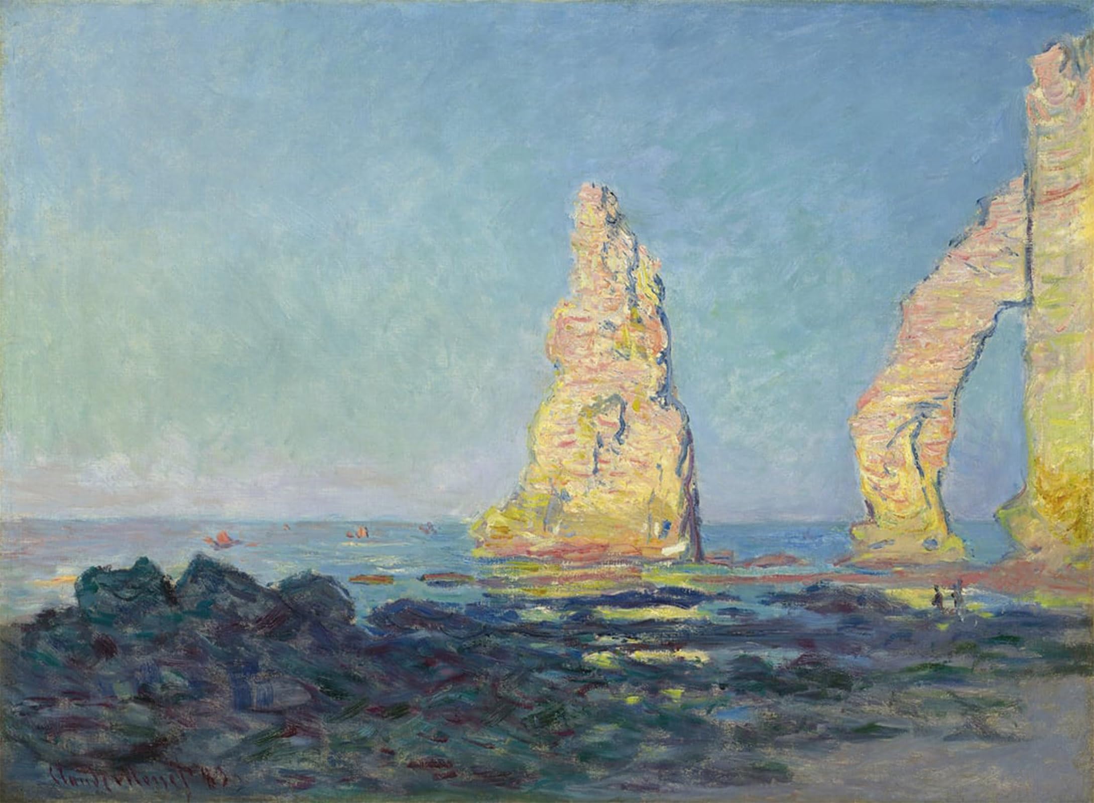 SERENDIPITP Vintage Picture Print on Canvas Wall Art Poster the Needle of Etretat Low Tide Aiguille by Claude Monet Artwork Print Poster for Wall Decor 60x90cm
