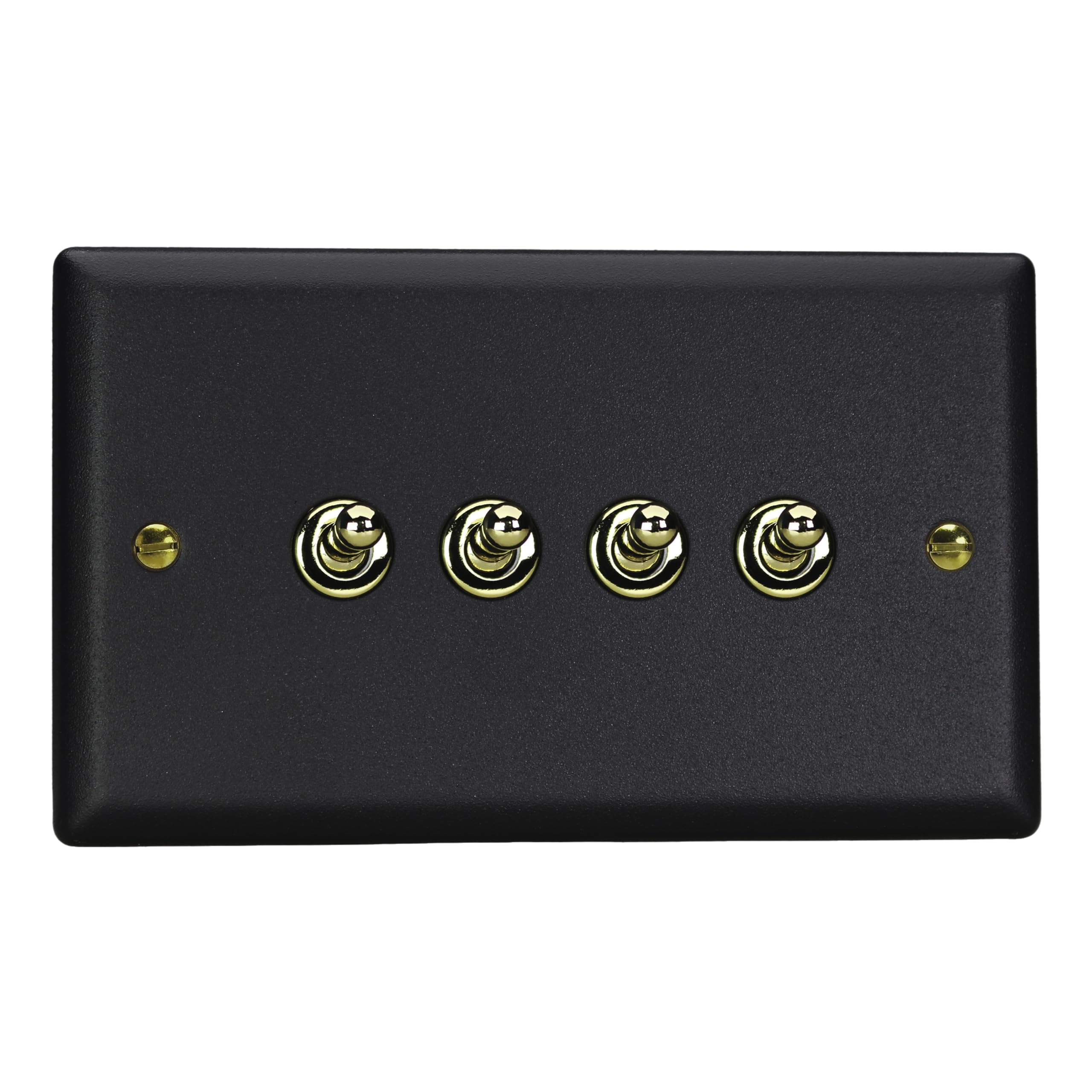 Varilight Quad 2-Way Toggle Light Switch - Vogue Matt Black With Polished Brass Toggles, XYT9V.MB