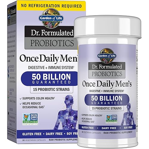 Garden of Life Probiotics for Men, Dr Formulated 50 Billion CFU 15 Probiotics for Digestive Health + Organic Prebiotic Fiber, Colon & Immune Support, Daily Gas Relief, Shelf Stable, 30 Capsules