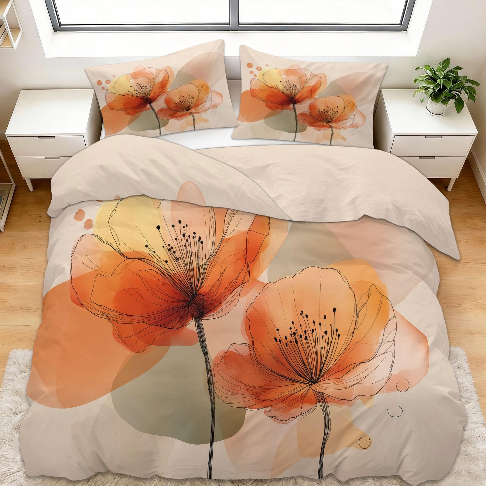 Housse de couette respirante aquarelle botanique textile léger pour lit une place