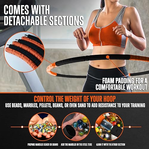 Miniatura 5 de SQUATZ Exercise Hula Hoop for Adults Weight Loss - Weighted Hula Hoop for Workout, Adjustable & Detachable Weighted Hula-Hoop