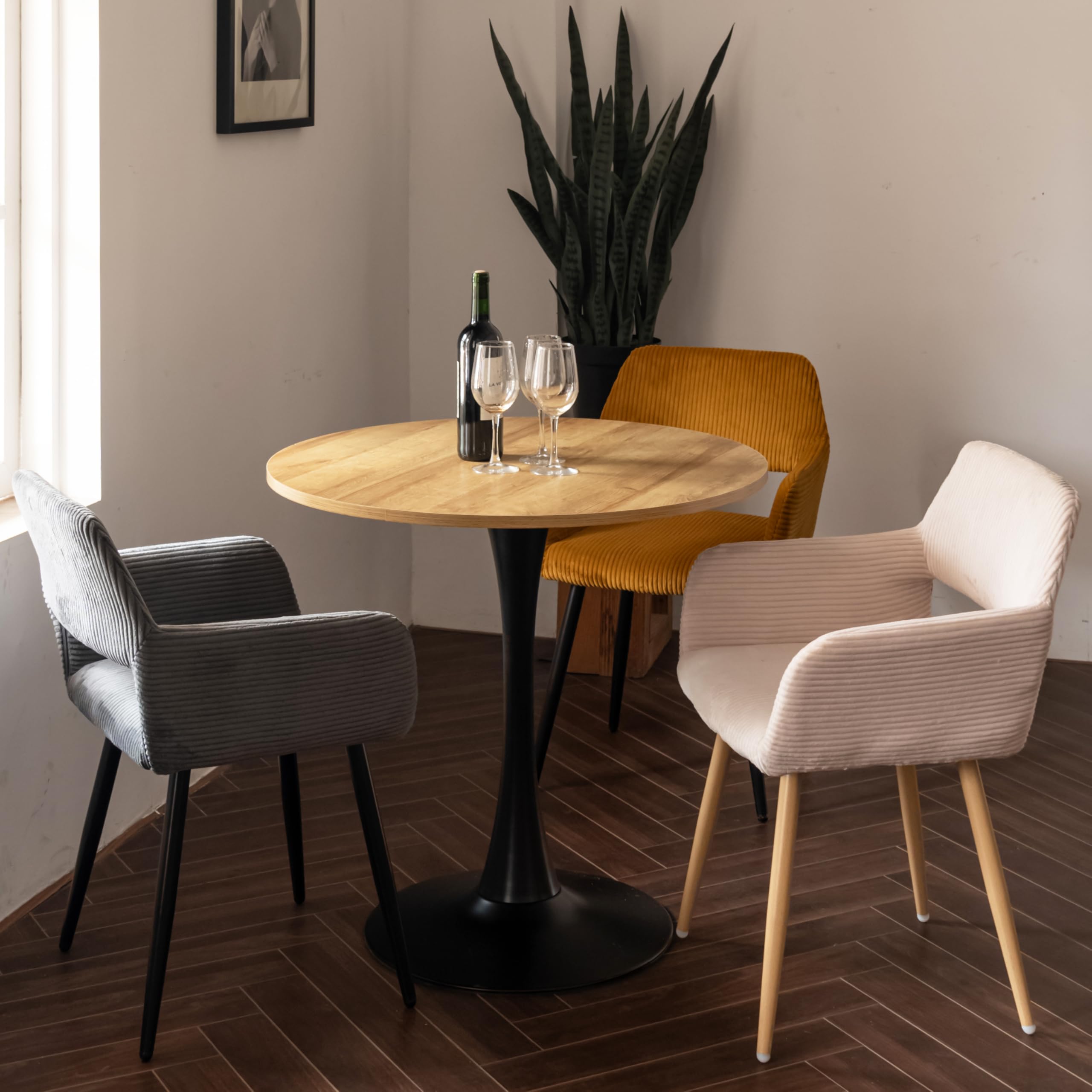 MEUBLE Cosy Runder Esstisch Klein Tisch Küchentisch Esszimmertisch 2-4 Personen für Küche, Wohnzimmer, Büro, 80x80x75cm, Eiche + Schwarz