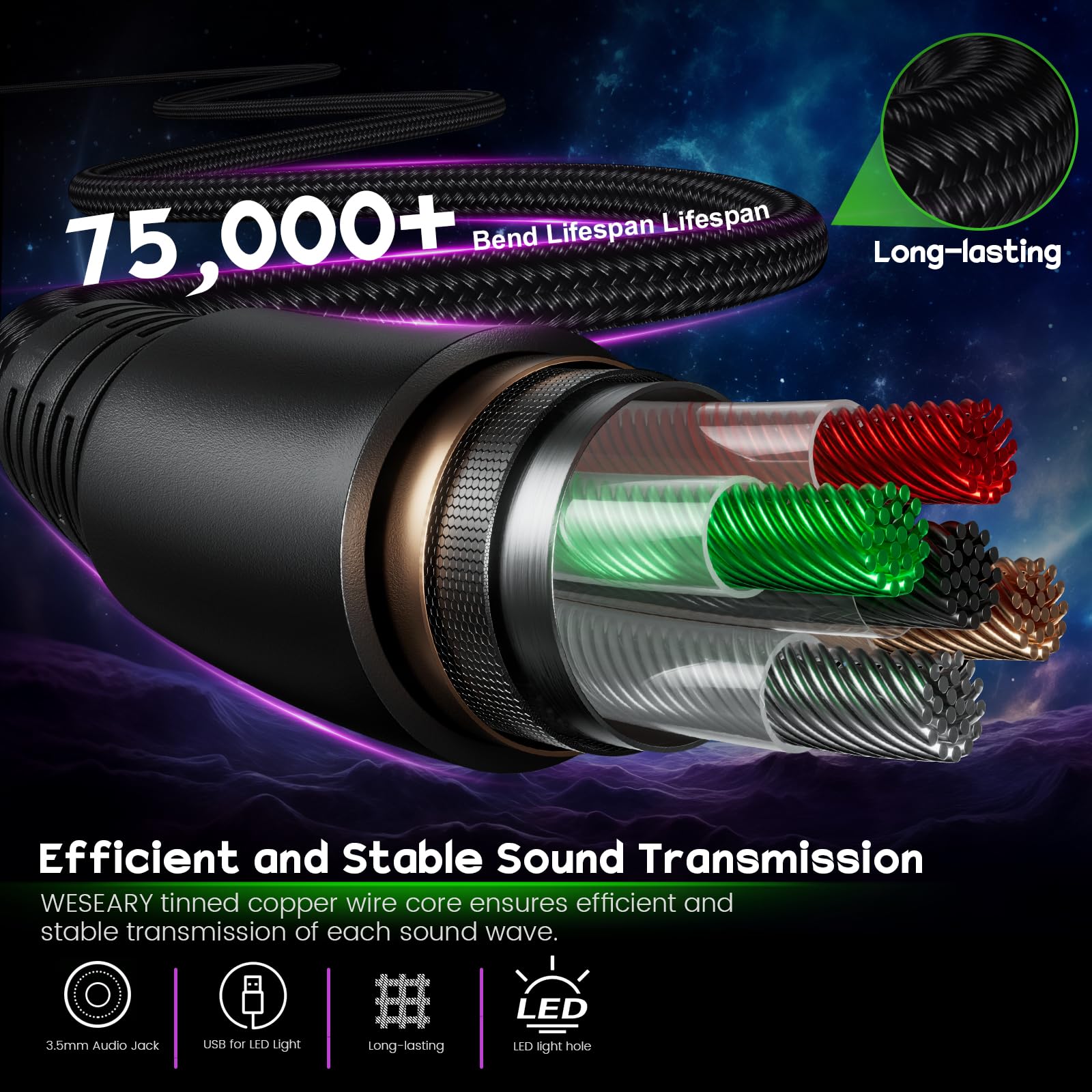 WESEARY Casque Gaming, Casque Audio Stéréo avec Micro pour PS4, PS5, PC, Xbox One, Switch, Casque avec Coussinets en Mousse à Mémoire de Forme, Jack 3,5 mm