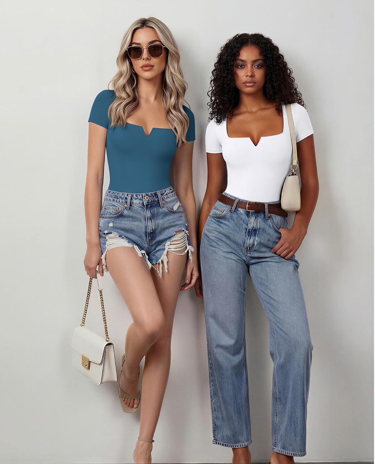 Avidlove Women's Short Sleeve Bodysuit Square Neck Body Suits One Piece T Shirt Summer Going Out Tops Date Outfits