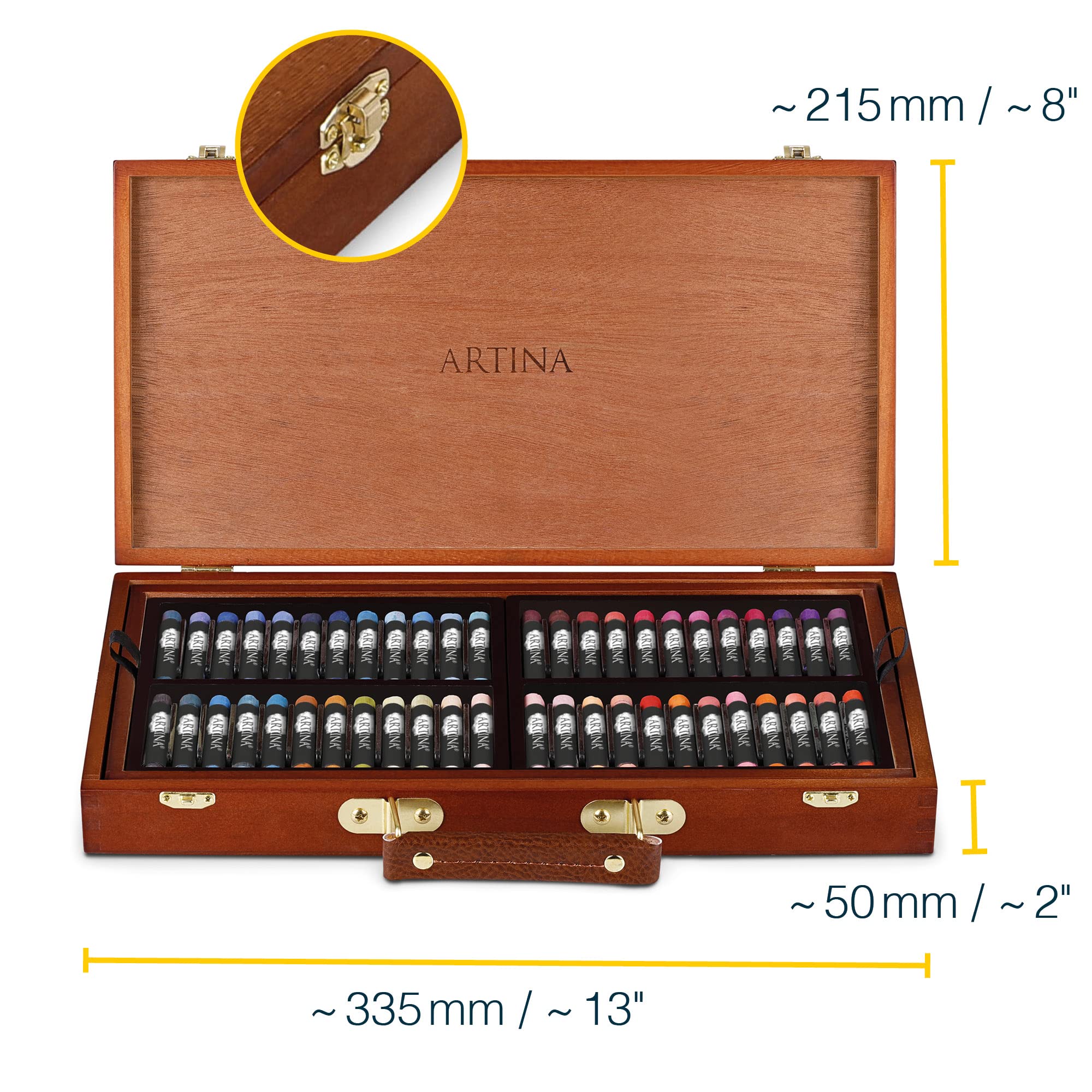 Artina Set de tizas de pastel Pastilo – Set de 96 tizas para artistas con tonos de color excelentes – Maletín de arte con certificación FSC Crayones blandos para pintar