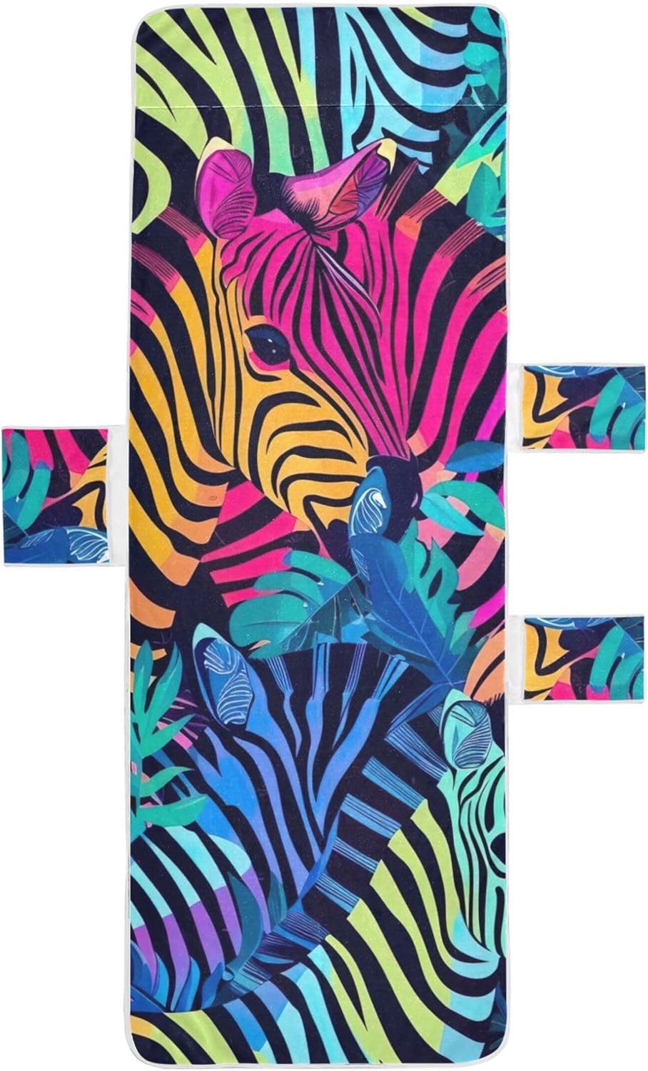 Retro Neon Zebra Print Chaise Lounge Chair Towels Cover Pool Lounge Beach Chair Cover Patio Chase Lounger 85" x 30"