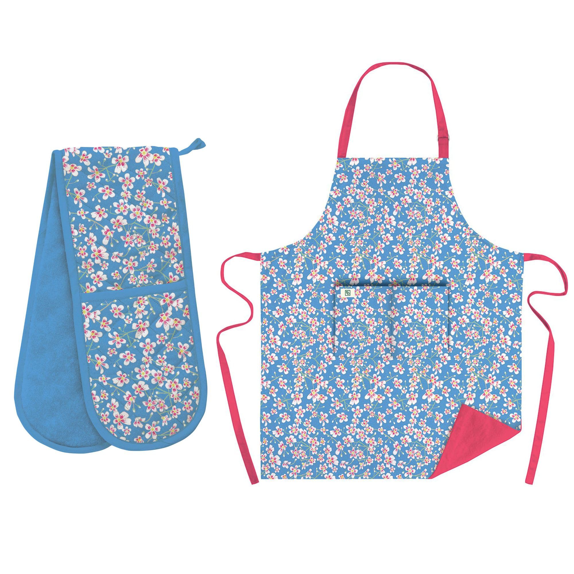 Museums & Galleries Apron and Oven Gloves Set - Organic Cotton - Saxifrage by Emily Burningham - Artistic Floral Design - Stylish Kitchenware