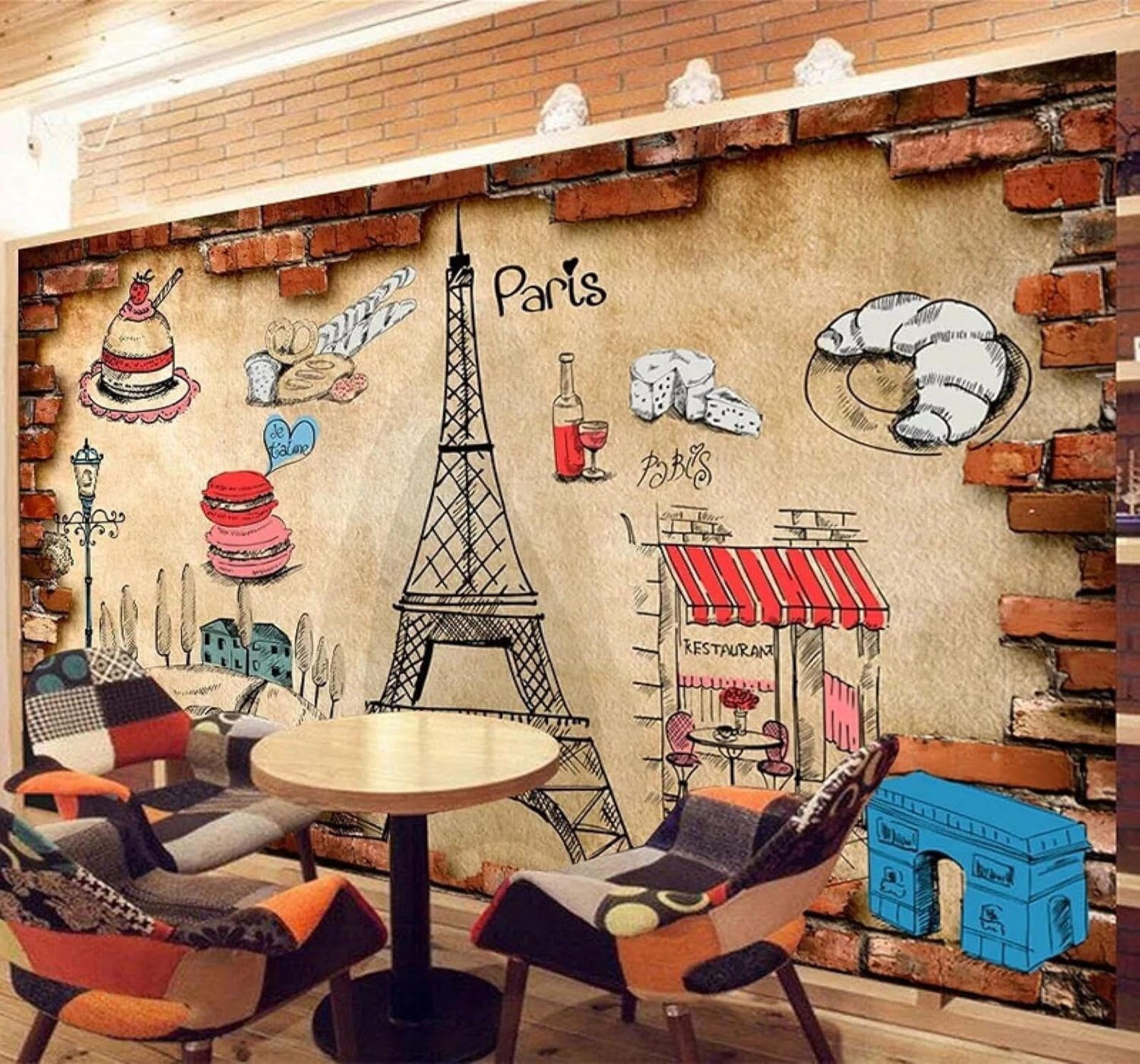 XLMING Retro Brick Walls Food Bakery Cake Shop 3D Wallpaper Luxury Home Dining Decor Paste Sofa Living Room The Wall for Bedroom Mural-250cm×170cm