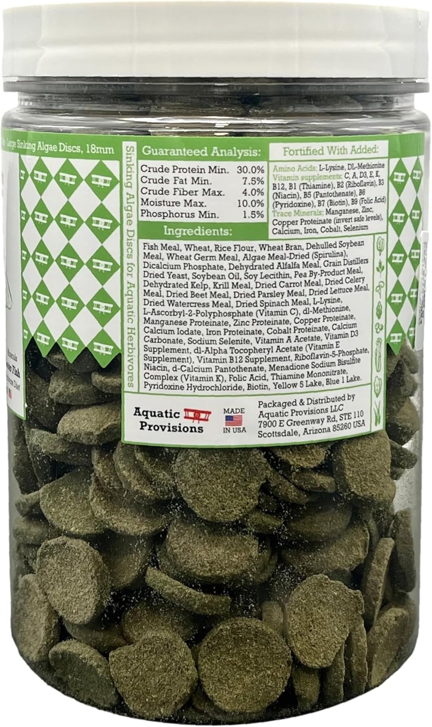 Aquatic Provisions Algae Discs 16 oz, Sinking 18 mm Fish Food for Freshwater Herbivores