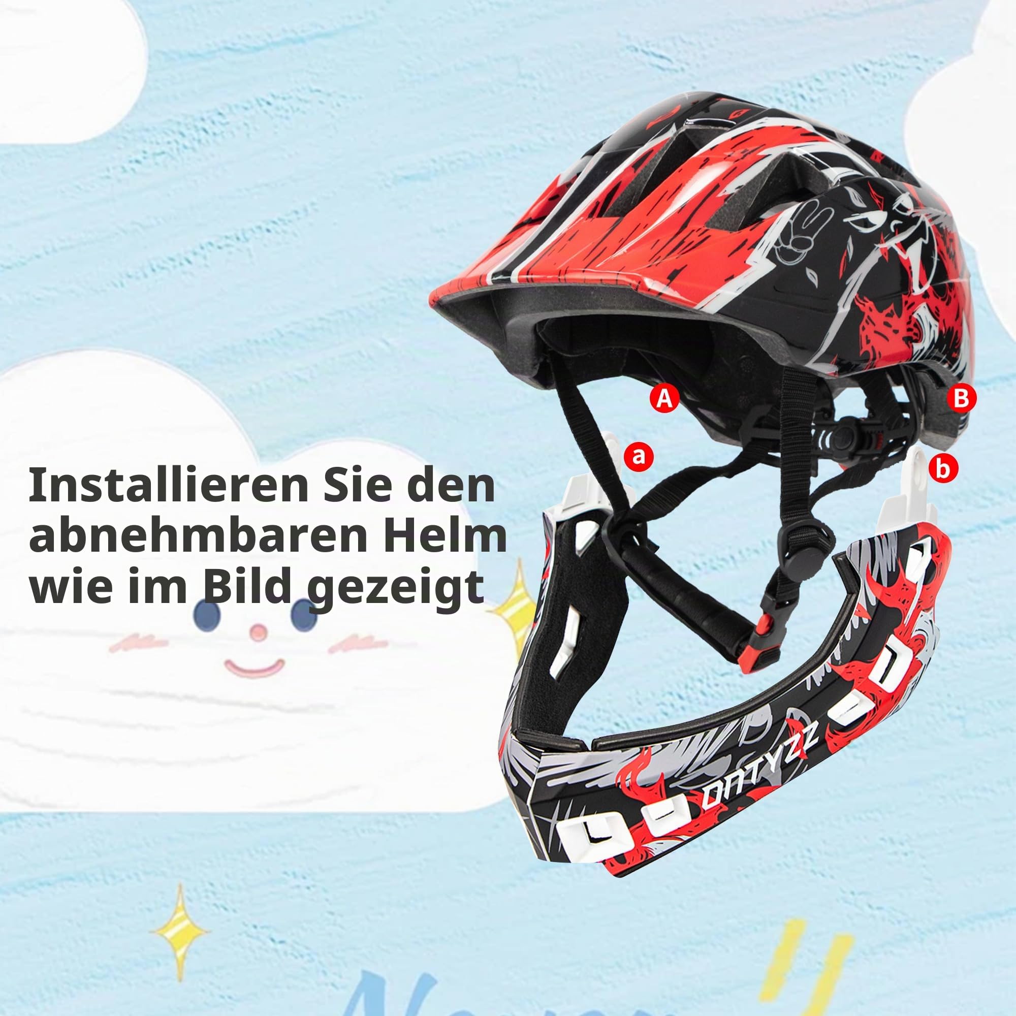 Kinder Fahrradhelm Leicht Integralhelm Kinder mit Abnehmbaren Kinnschutz Kinder Downhill Helm für Balance Bike Scooter Roller Skates