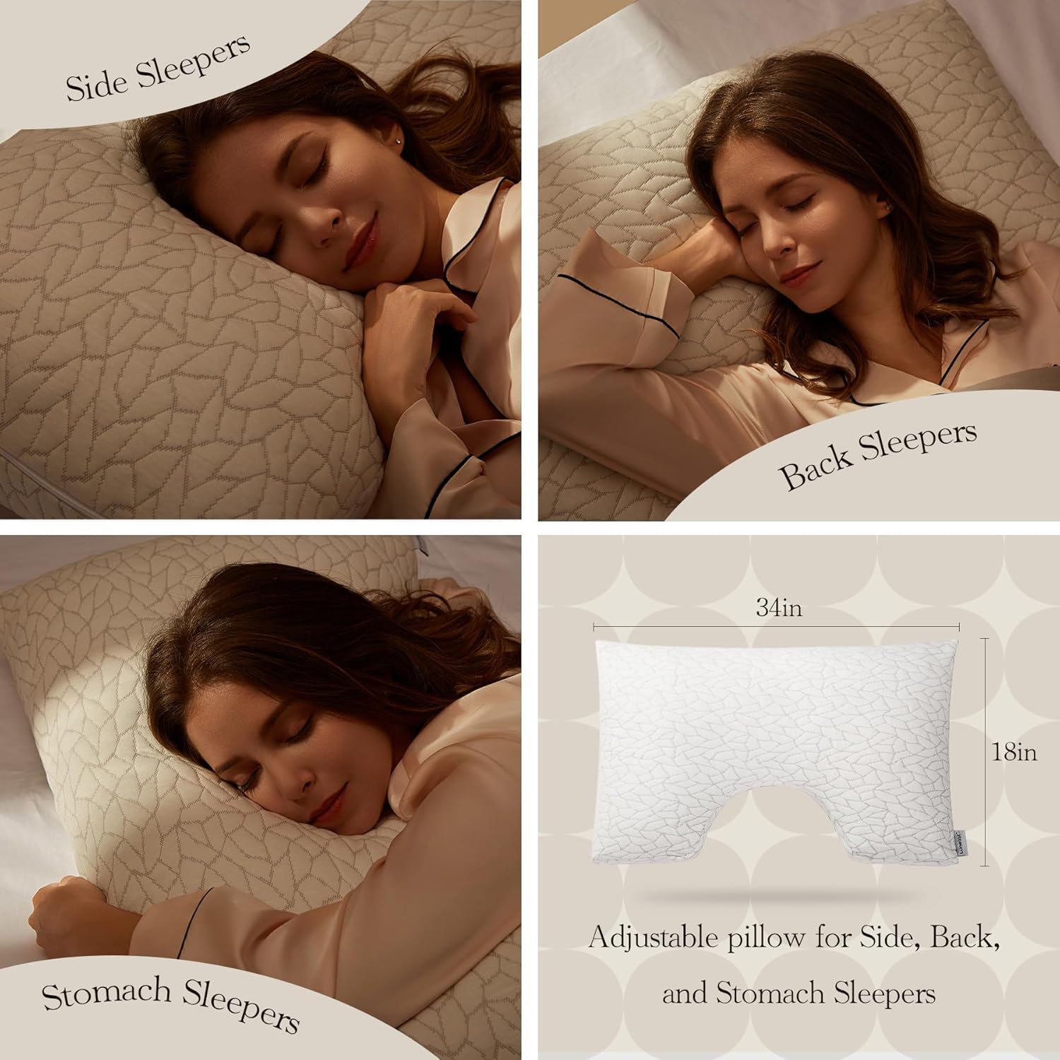 Memory Foam Pillows for Sleeping Adjustable Bamboo Blend Breathable Bed Pillow for Side, Back, and Stomach Sleepers Washable Pillow Cover Cloud Nest King Size 18X34 in