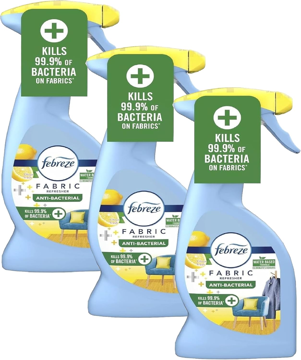 Febreze Fabric Freshener Antibacterial Spray Pack of 3 x 375ml Citrus