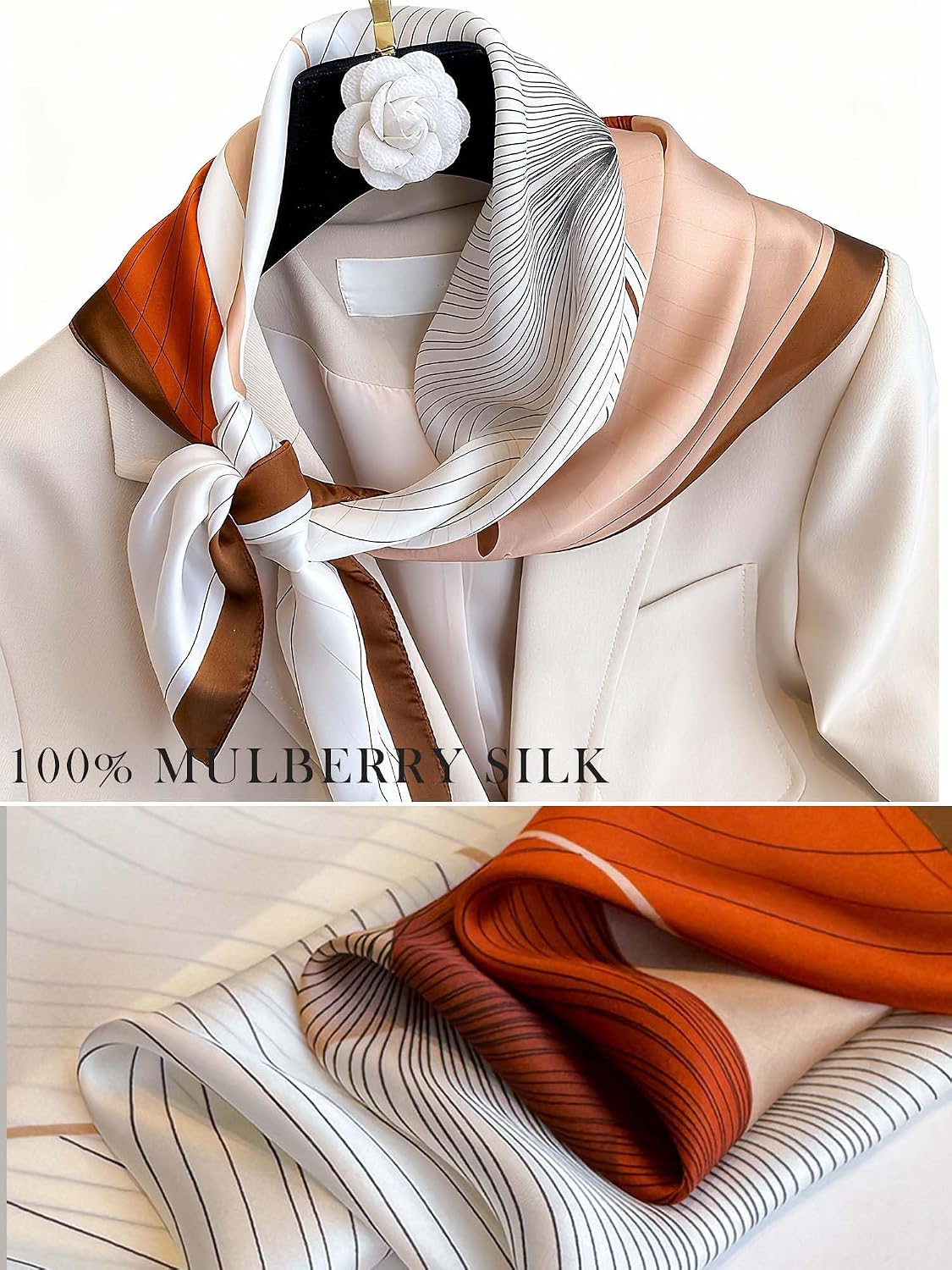 100% Mulberry Silk Scarf for Women Hair Lightweight Square Neckerchief Wrap For Head Scarves 21" image 3