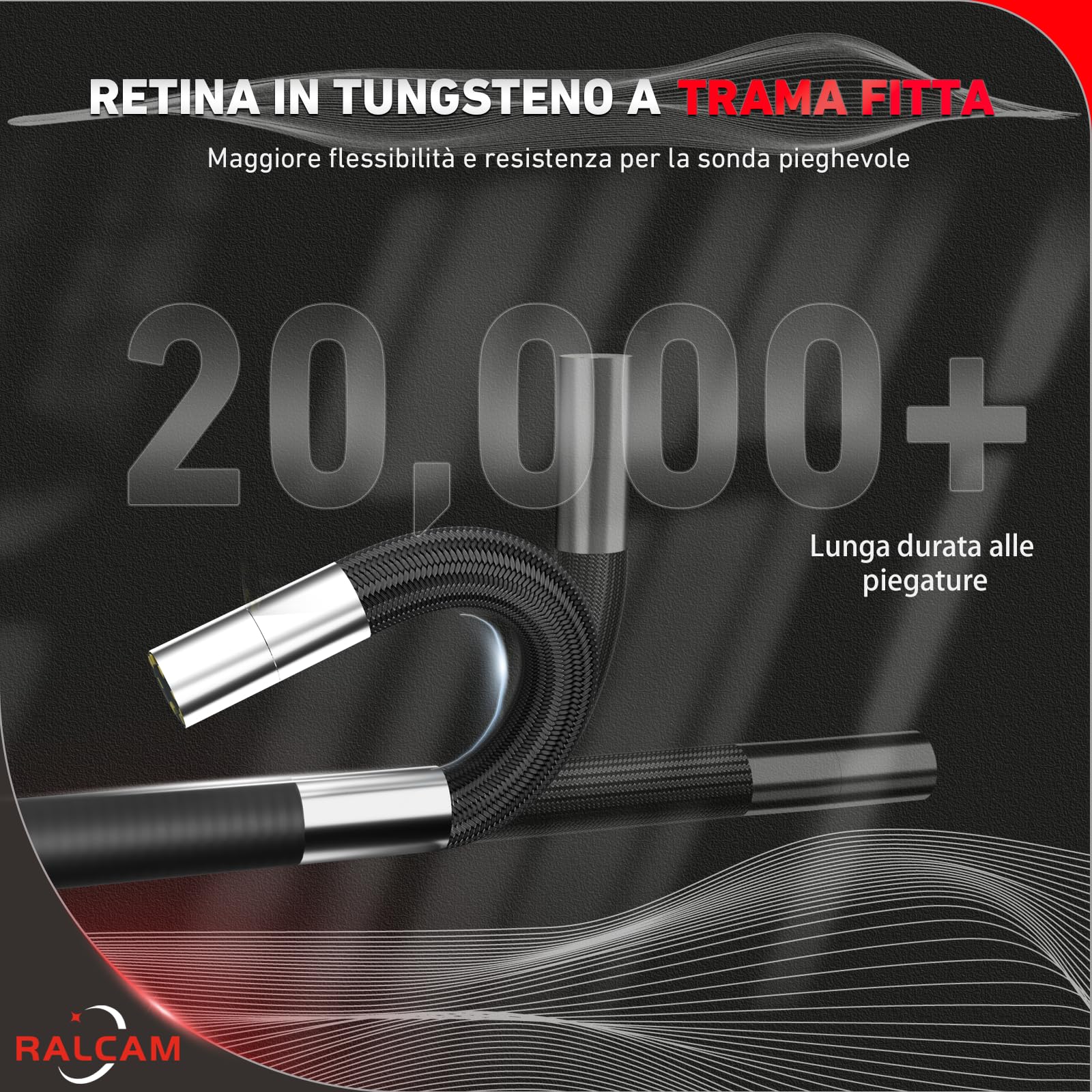 Ralcam Fotocamera Endoscopia con Luce, Fotocamera Endoscopia con Testa Mobile a 210°, Sonda da 5,5 mm, Schermo HD da 5", Fotocamera di Ispezione IP67, Tubo Flessibile Elastico da 1,5M, Fotocamera a