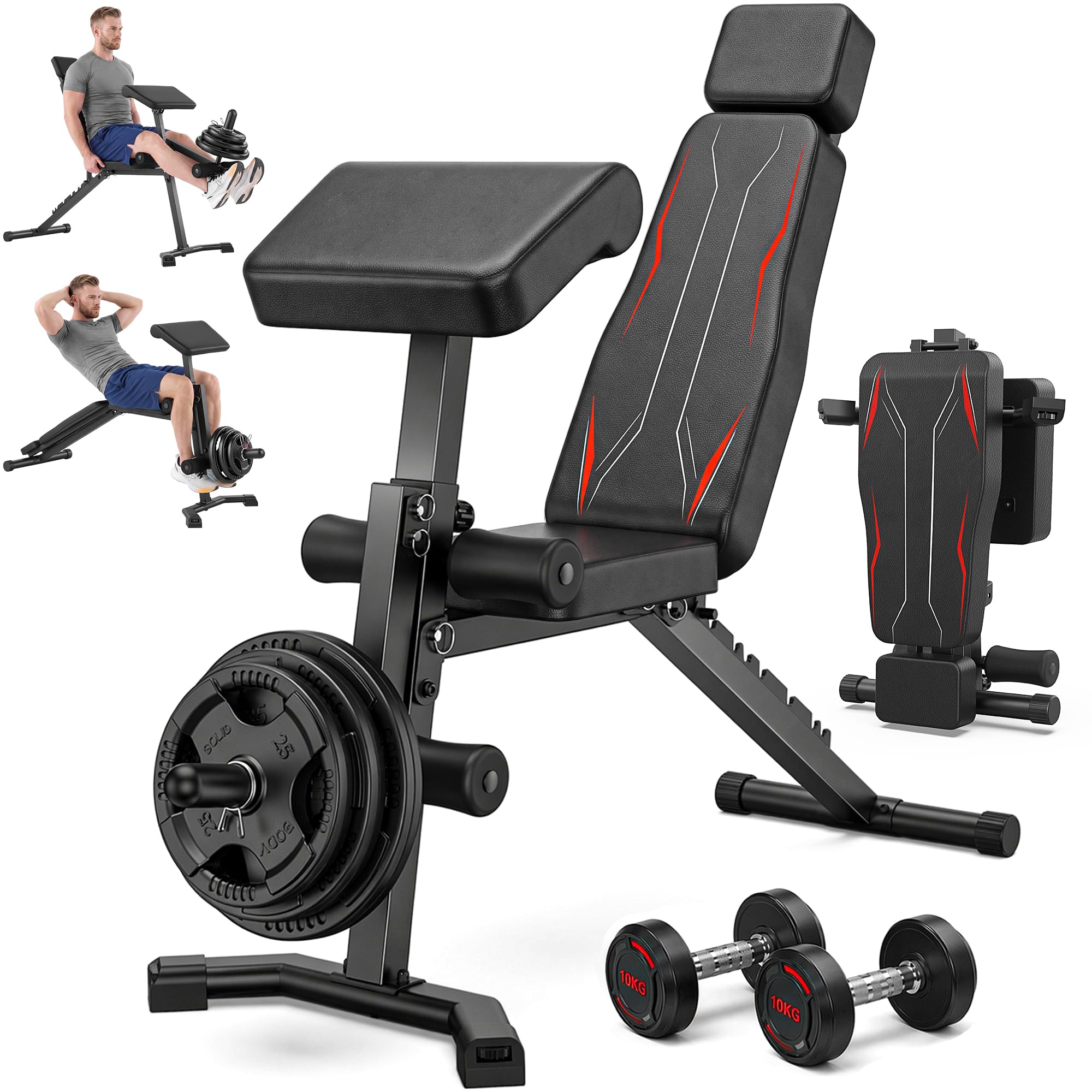 Adjustable Weight Bench with Leg Extension and Curl, Preacher Curl Bench for Home Gym, Foldable Workout Bench, 800LBS Full Body Strength Training, 10-Position Incline Decline Bench Press