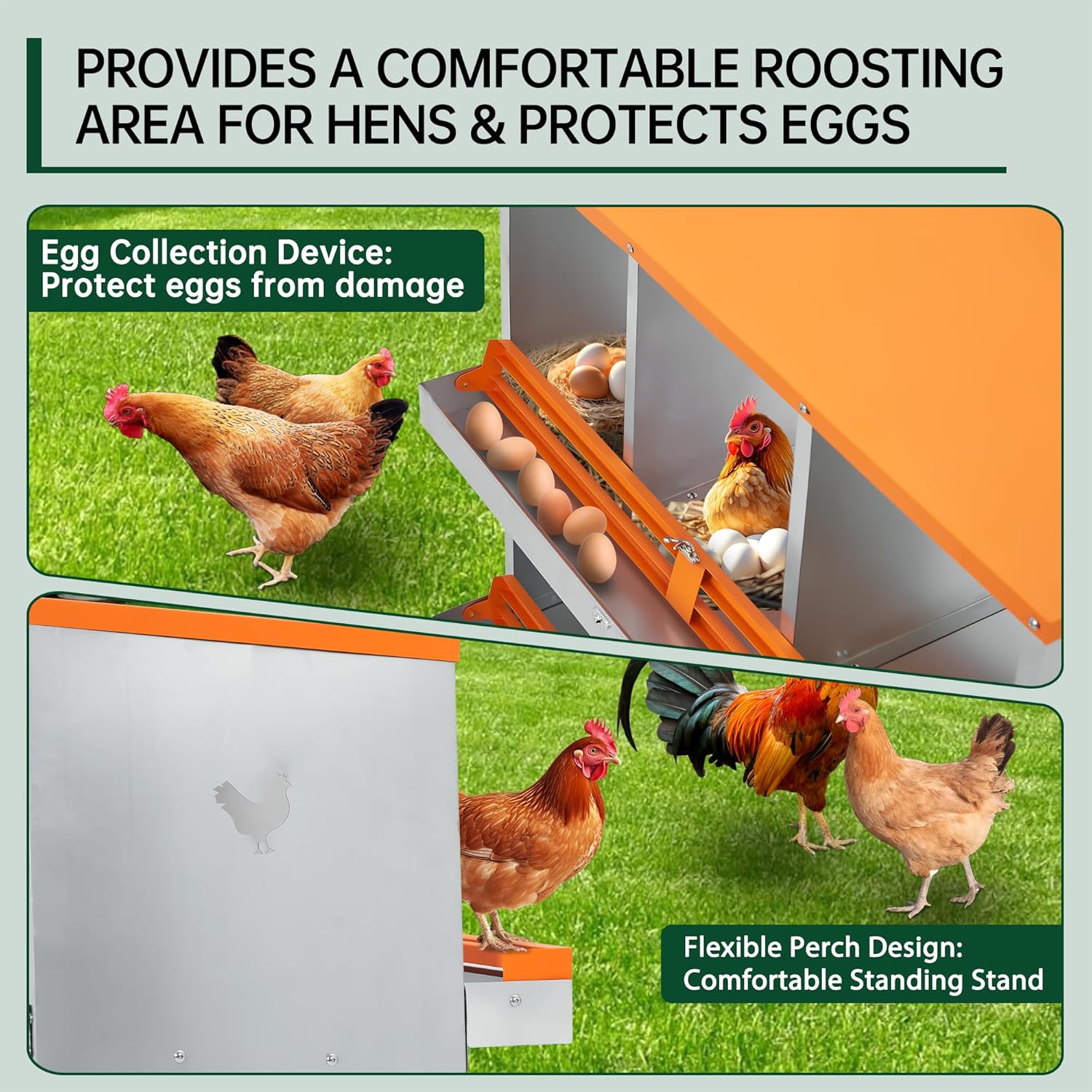 Metal Chicken Nesting Box, Two-Tier Egg Laying Boxes, Nesting Box Egg Collection for Chicken Hens, Waterproof, 6 Holes Manual Included