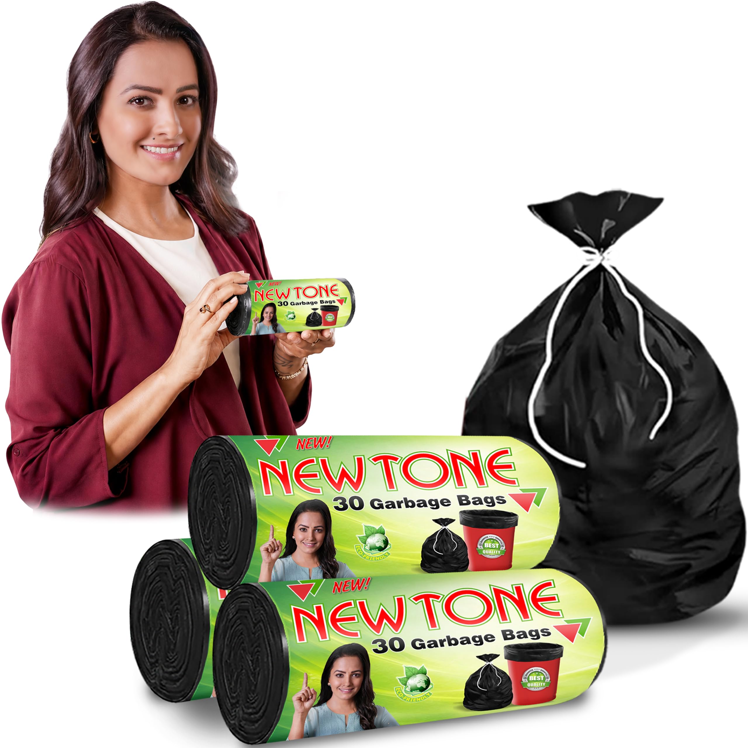 Newtone Premium Garbage Bags Small Size 17x19 Inches|90 Bags (Pack of 3 Rolls with 30 Bags Each) for Dustbin Bag/Trash Bag - Pouch Packing (Black)-image-23