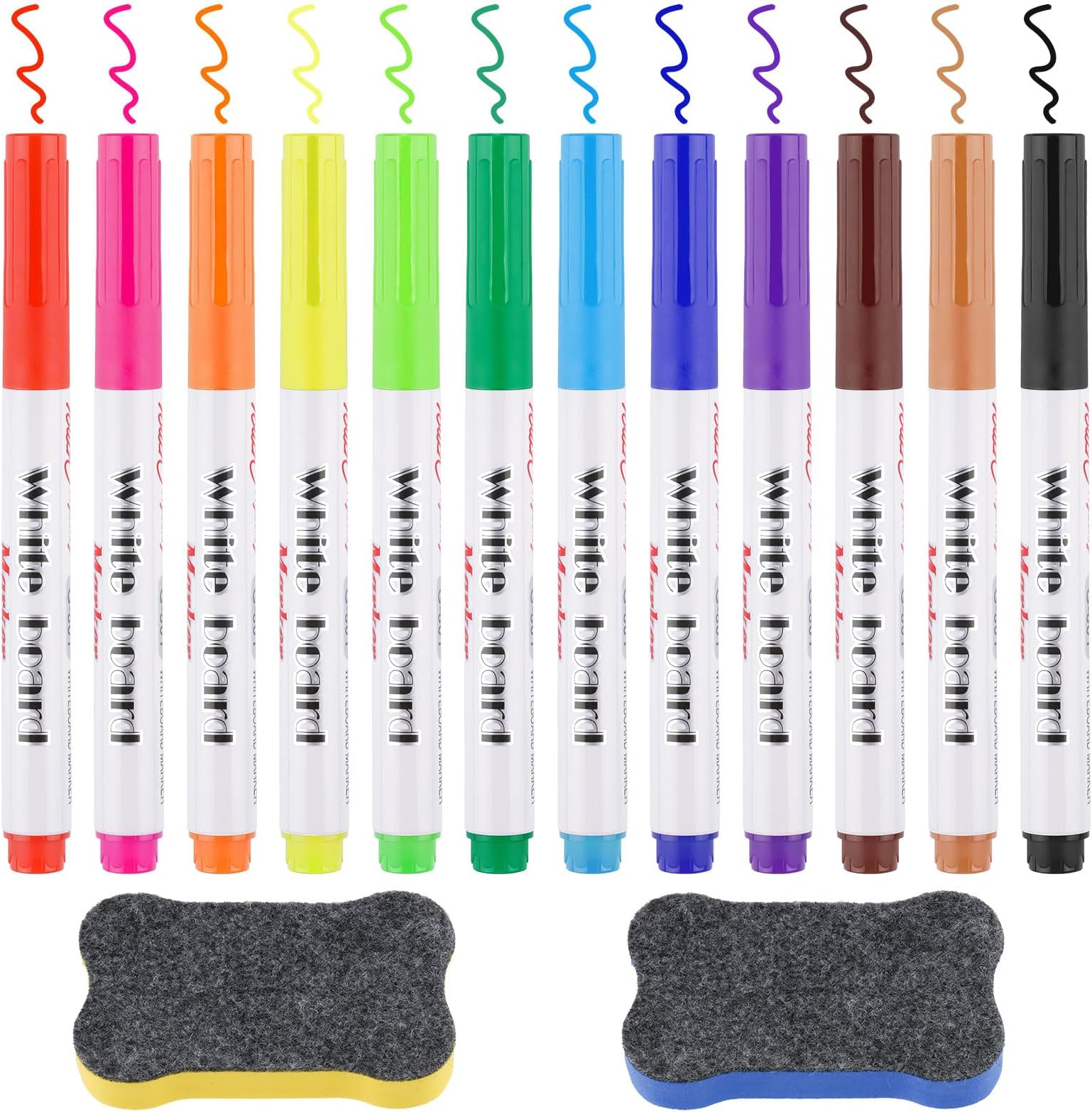 Comix Whiteboard Marker Magnetisch - 36 Stück Schwarze Whiteboard Stifte Mit Radierkappe, Feine Spitze, Geruchsarm