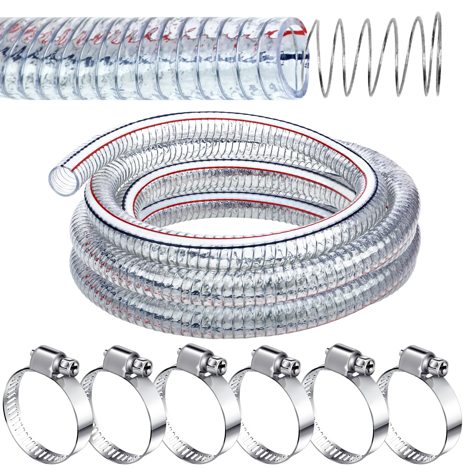 Photo 1 of Frienda Heavy Duty Steel Wire Flexible Tubing with Fasteners PVC High Pressure Oil Drain Hose Tube Clear Wire Reinforced for Pond Marine Bilge Pump Garden Pool(10 Ft, 1-1/4Inch Id)