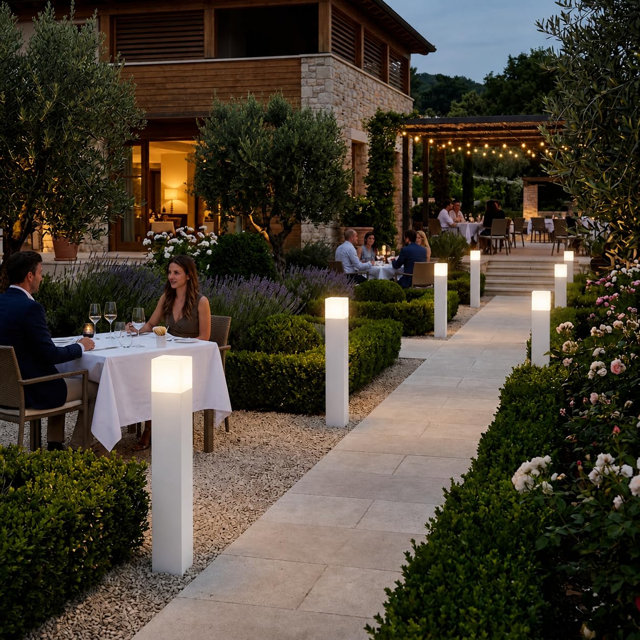 Lampioncino da Giardino E27 Bianco 74 cm Paletto Luce Esterno Moderno per Vialetti e Ingressi Attacco E27 Alluminio Diffusore Opaco IP44 (Bianco)