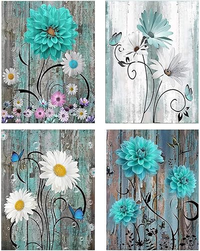 Paquete de 4 pinturas de diamantes de flores, kits de pintura de diamantes 5D para adultos y niños, accesorios de pintura de diamantes, kits de arte