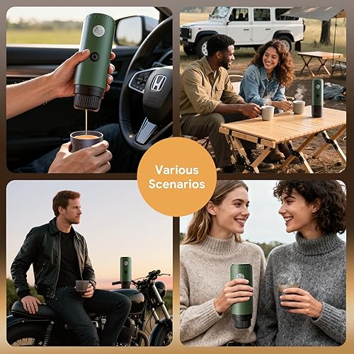 Miniatura 3 de Cafetera eléctrica portátil de café expreso, cafetera de viaje para campamento, cafetera de auto con calentamiento automático con USB-C, con café