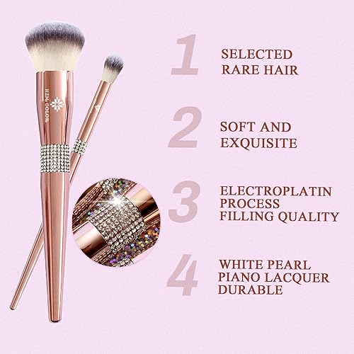 Miniatura 4 de HZM COLOR Brochas de maquillaje de oro rosa 14 piezas juego de brochas de maquillaje con purpurina de Brochas de Maquillaje brochas sintéticas de 10