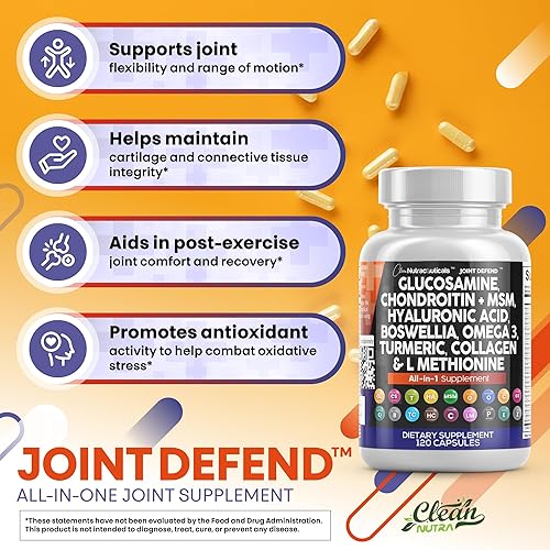 Miniatura 5 de Clean Nutraceuticals Glucosamina condroitina MSM 1500mg con cúrcuma curcumina, colágeno, ácido hialurónico, Omega 3 - Suplemento de salud articular