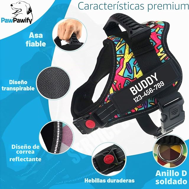 Foto 3 de 6 de PawPawify Arnés para perro personalizable con nombre y número de teléfono. Chaleco resistente para mascotas…