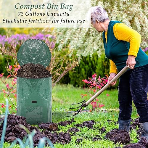 Miniatura 6 de Berlune 4 bolsas de basura reutilizables de 72 galones, color verde, bolsa de jardín con tapa y asas para recoger hojas, recolección de ramas de