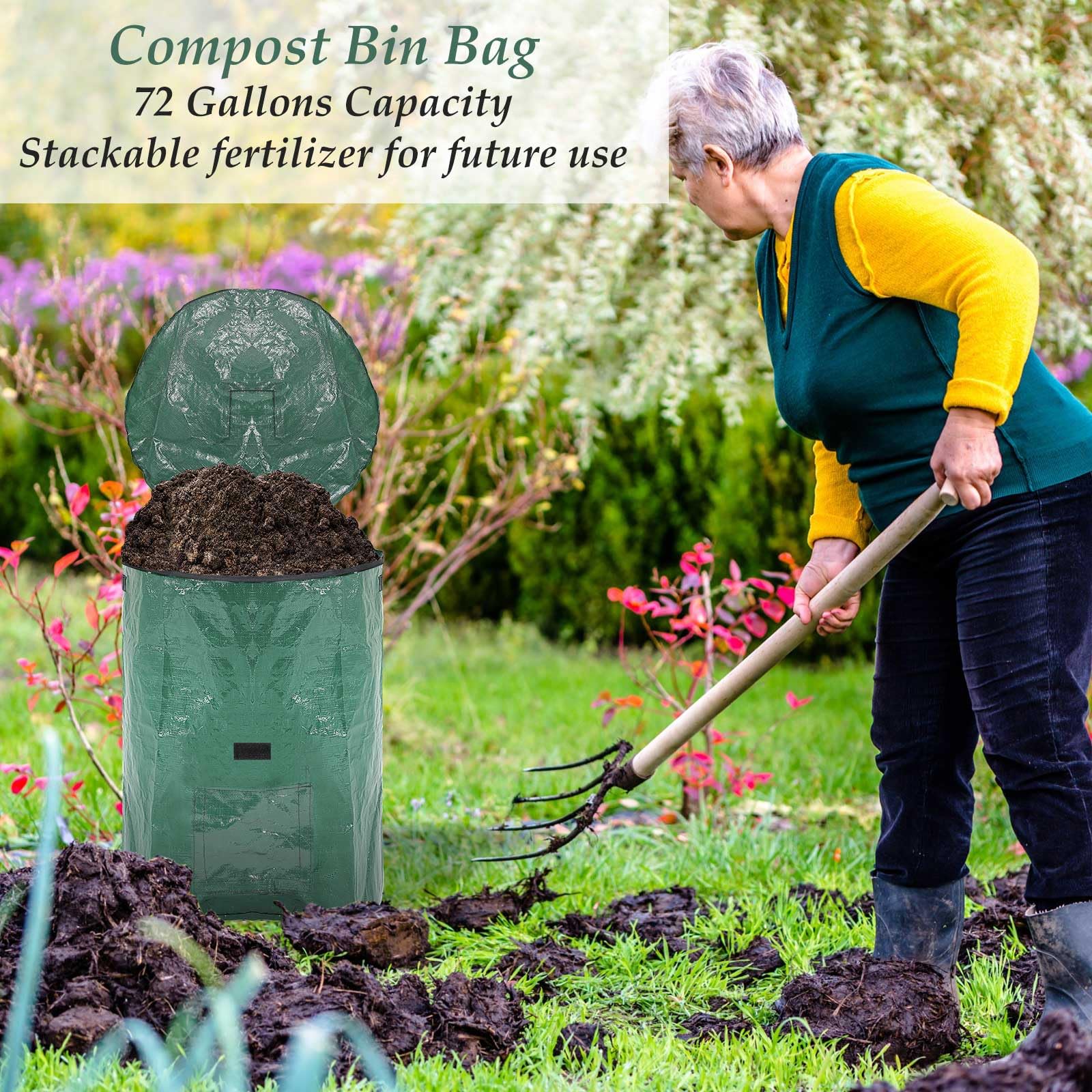 Berlune 6 sacchetti riutilizzabili per rifiuti da giardino, con coperchio e manici, extra large, per raccogliere foglie, resistenti, contenitori per rifiuti da giardino, per esterni, rami e erba