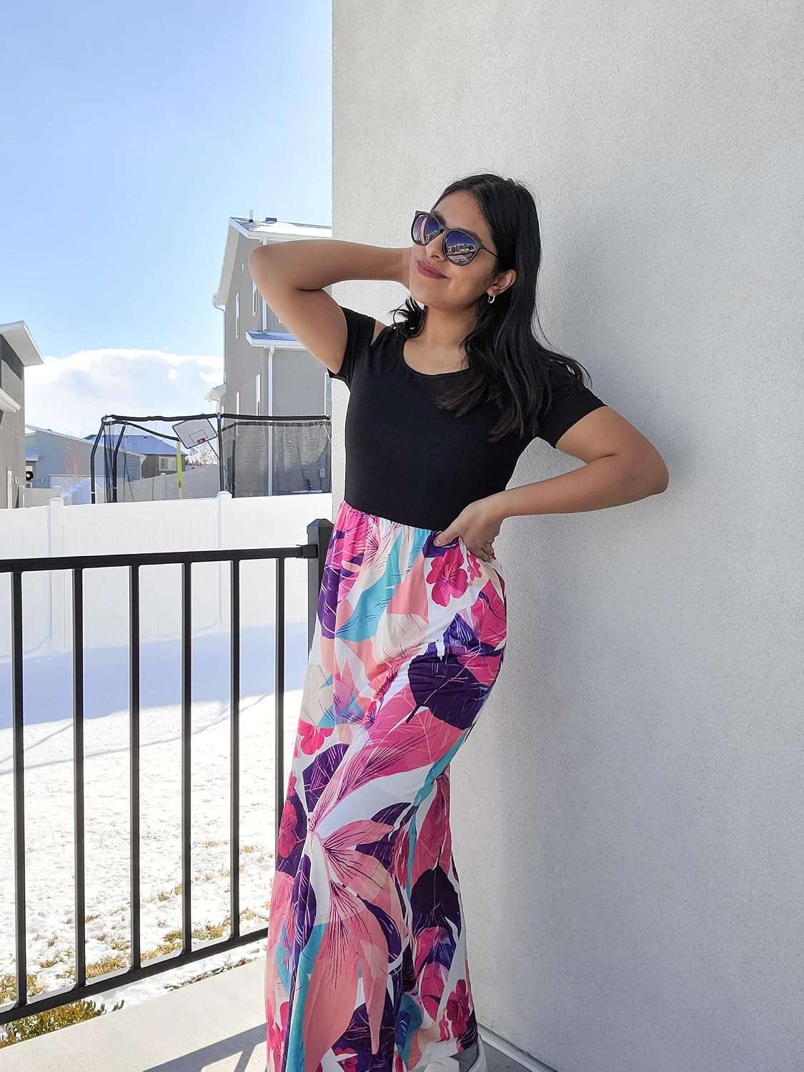 STYLEWORD Women's Cold Shoulder Floral Maxi Dress - Summer Long Sundress With Pockets (Rose, M) - View #8
