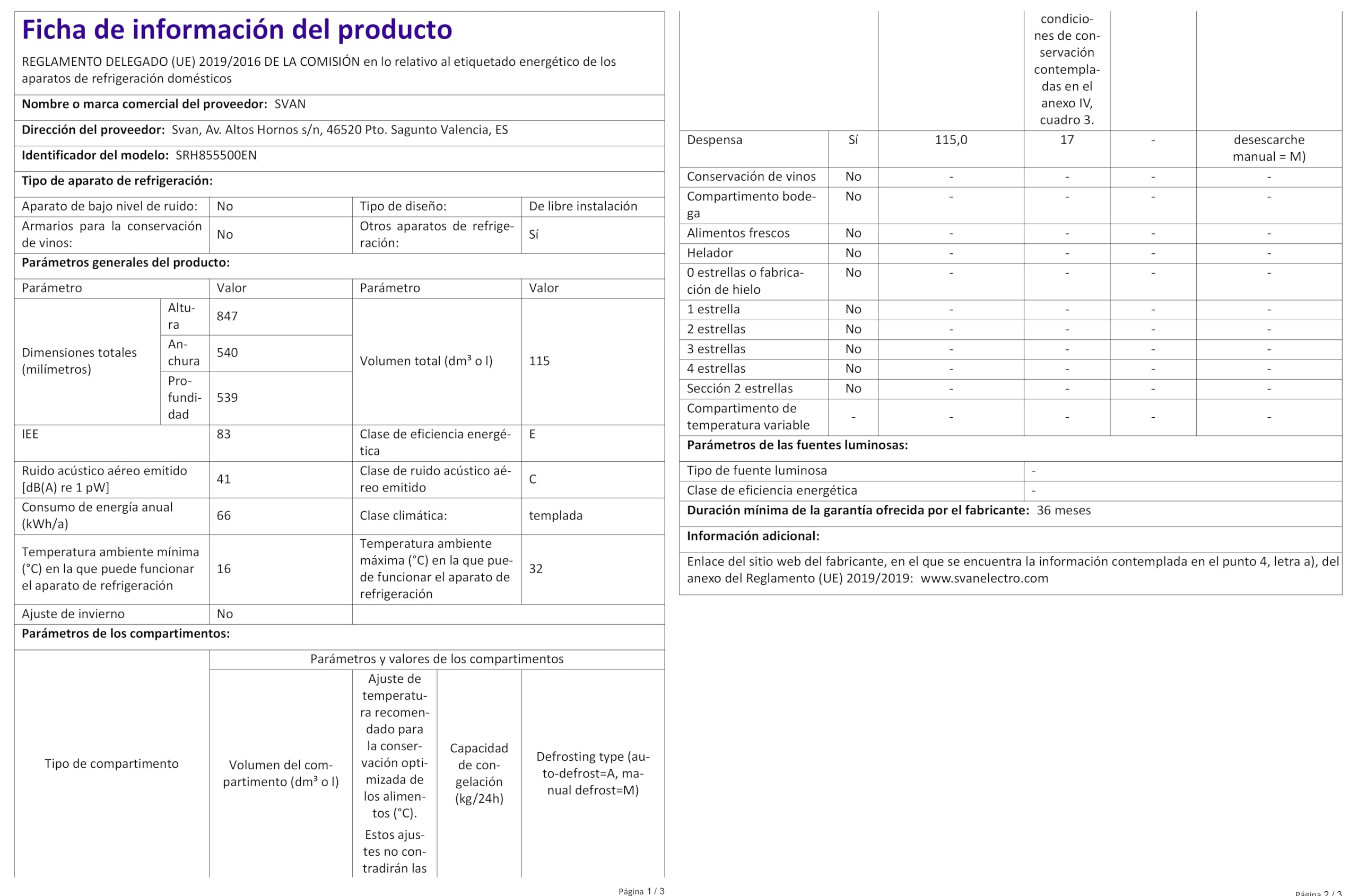 SVAN Frigorífico Refrigerador Horeca Negro SRH855500EN. Capacidad 115 Litros, Puerta Reversible, Bajo Nivel Sonoro, Eficiencia Energética Clase E