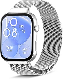Dl3 Mobilak Bracelet Compatible with Huawei Watch Fit 3, Stainless Steel Replacement Straps, Mesh Metal Watch Strap, Magnetic Adjustable Replacement Strap For Huawei Watch Fit3