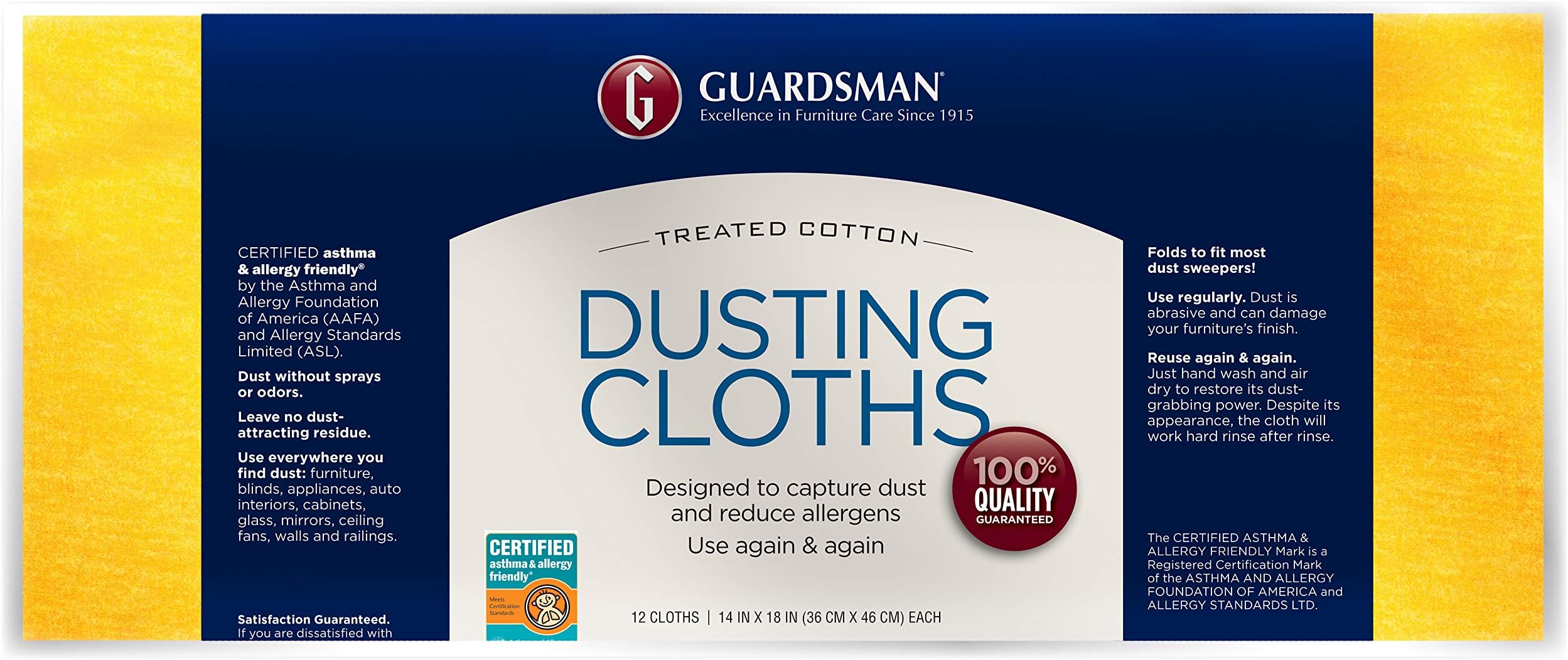 Wood Furniture Dusting Cloths - 12 Pre-Treated Cloths - Captures 2x The Dust of a Regular Cloth, Specially Treated, No Sprays or Odors - 462500