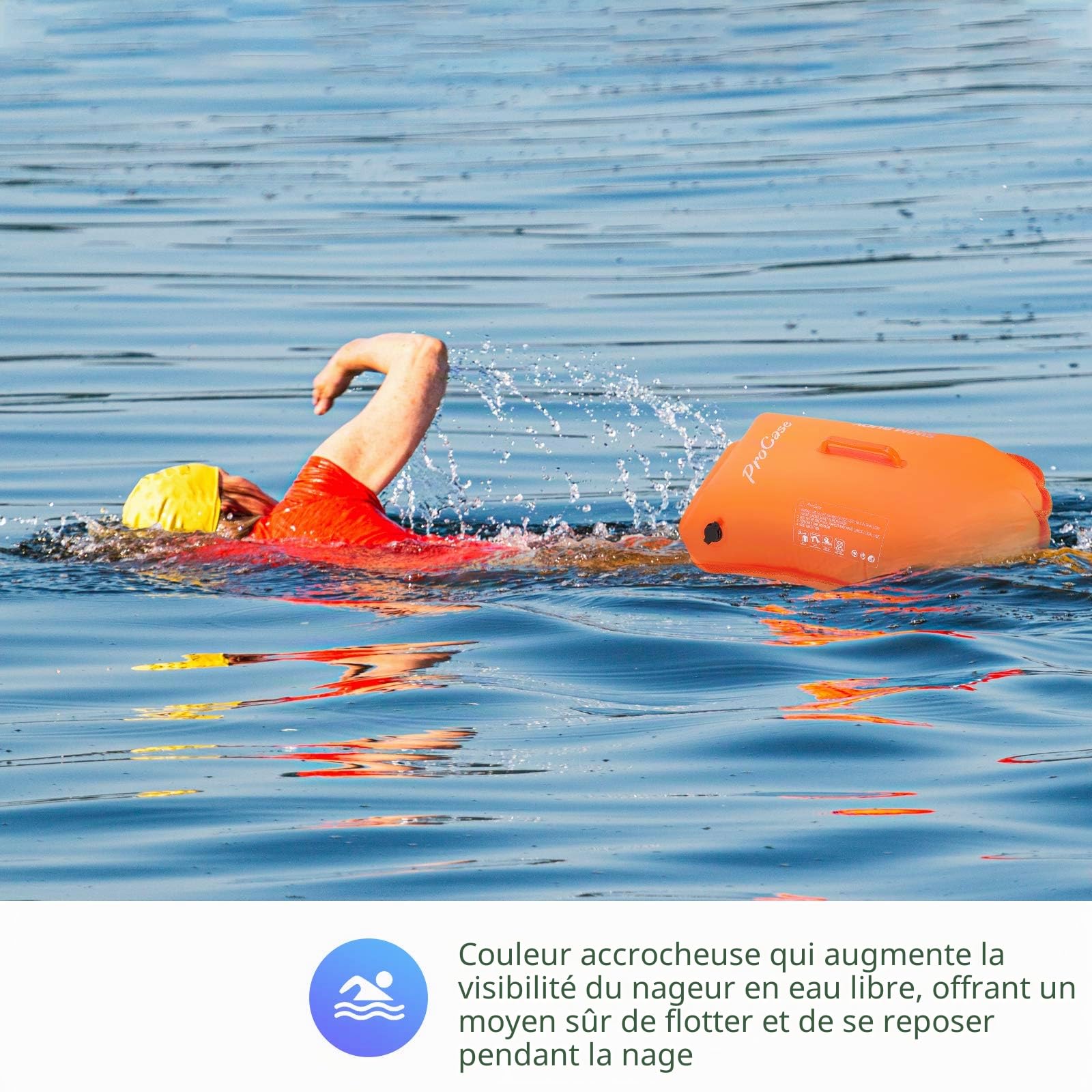Procase Bouée de Sécurité Eau Libre, Grande Bouée de Natation, 35 L Volume pour Garder Vos Affaires au Sec, Entraînement en Toute Sécurité pour Vous et Votre Enfant, Pull Buoy Visible-Orange